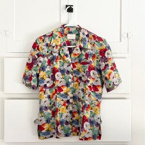 Vintage Geiger Silk Floral Button Front Blouse EU 34 / US 4